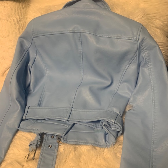 Sky blue Levi faux leather moto jacket - Picture 2 of 3